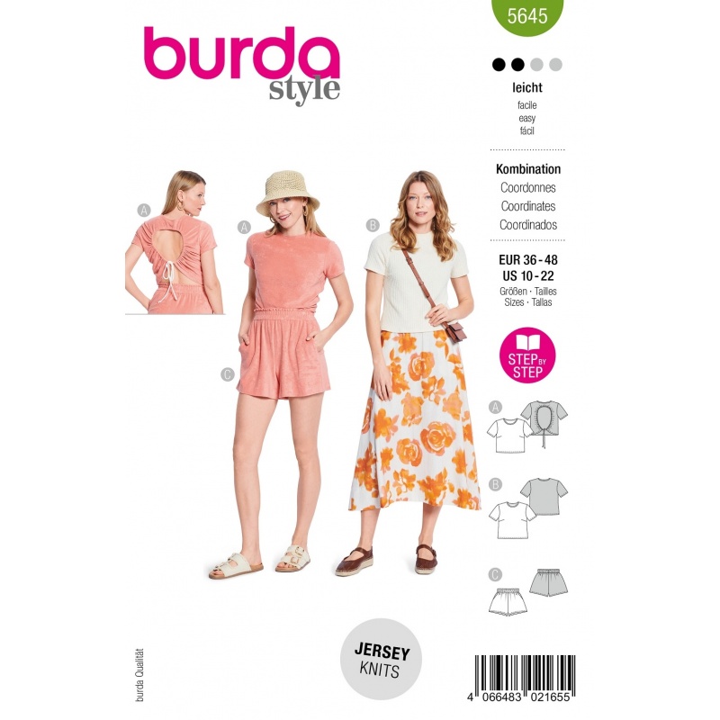 Patron Burda 5645 Tshirt et Short 38-50