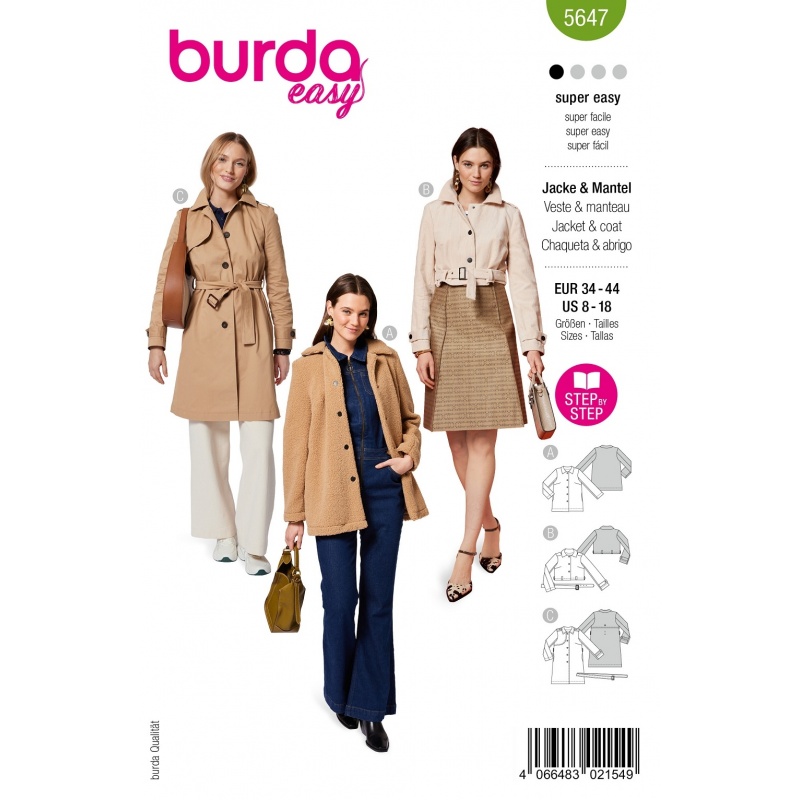 Patron Burda Easy 5647 Veste et Manteau 36-46
