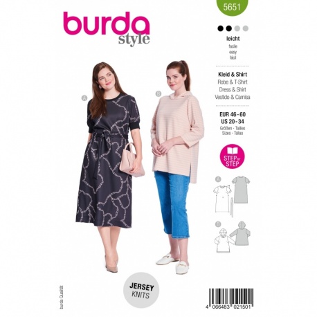Patron Burda Curvy 5651 Robe et Tshirt 48-62