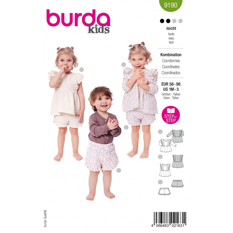 Patron Burda Kids 9190 Chemisier eEt Pantalon 6-36 Mois 