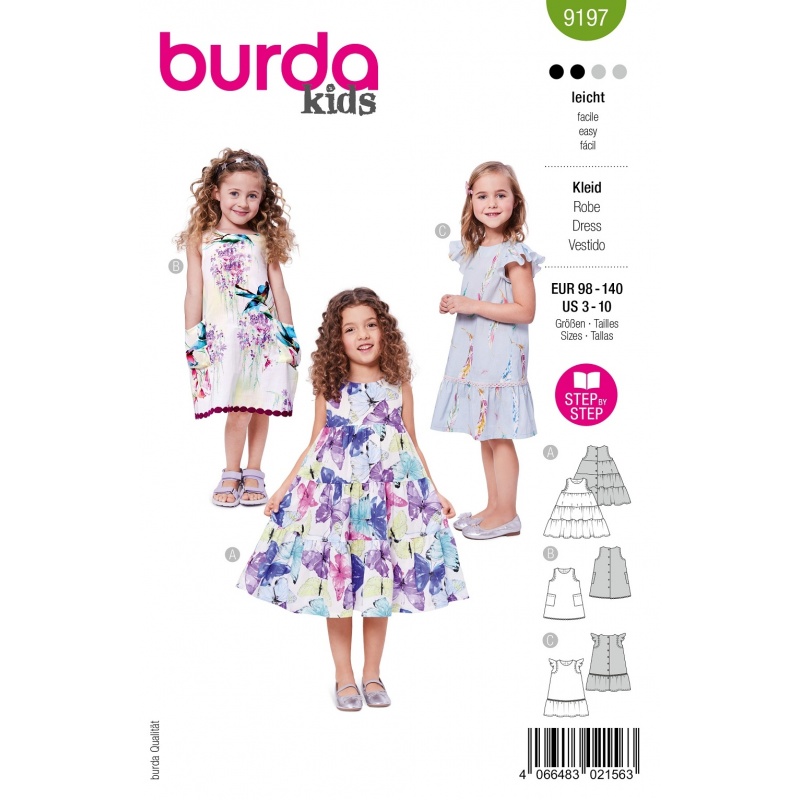 Patron Burda Kids 9197 Robes 36 Mois-10 Ans