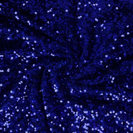Tissu Sequins Sur Velours Bleu 