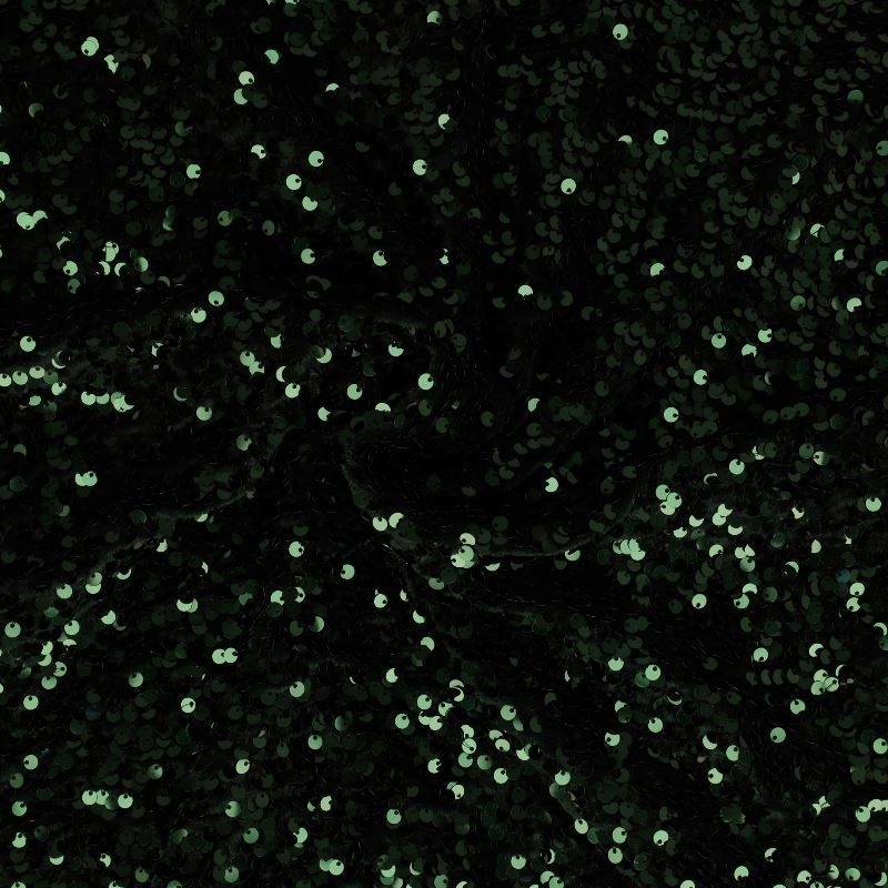 Tissu Sequins Sur Velours Vert Sapin