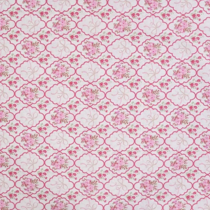 Tissu Popeline de Coton Imprimé Fleurs Rose