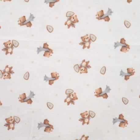 Tissu Flanelle Imprimé Digital Ourson Ecru