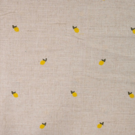 Tissu Viscose Lin Brodé Citron Sable 