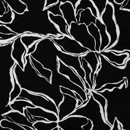 Tissu Jersey Viscose Imprimé Fleurs Noir