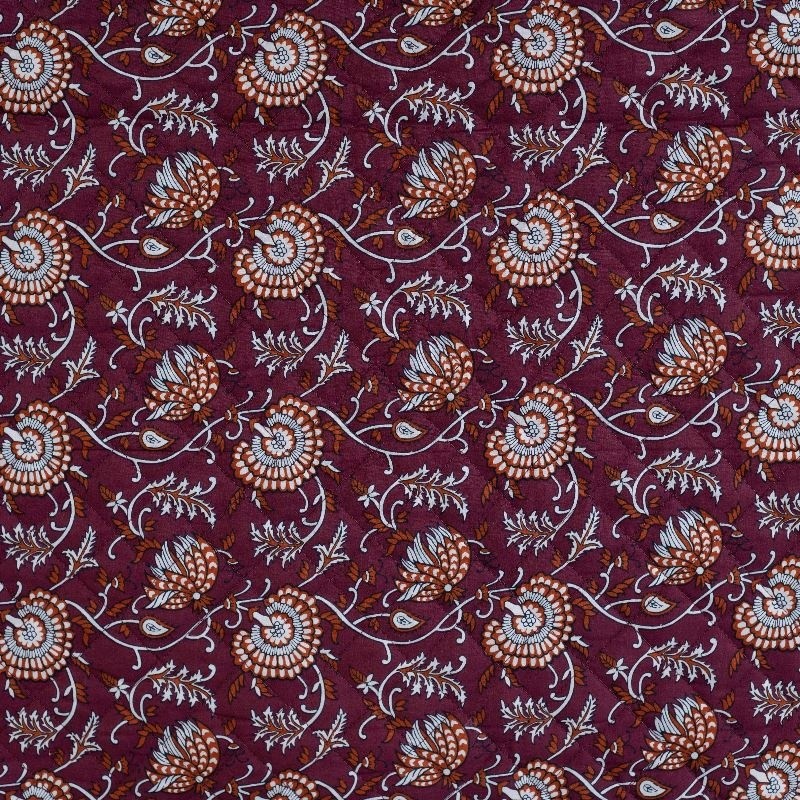 Tissu Coton Matelassé Double Face Imprimé Fleurs Cognac