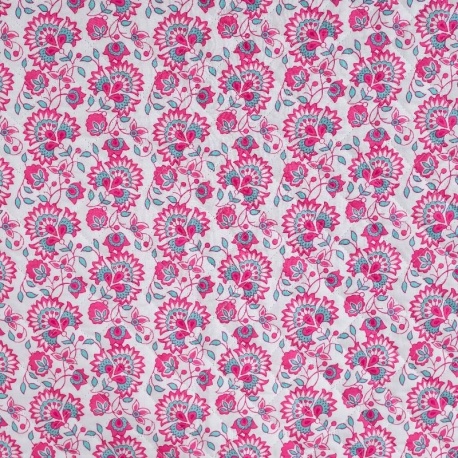 Tissu Coton Matelassé Double Face Imprimé Fleurs Fuchsia