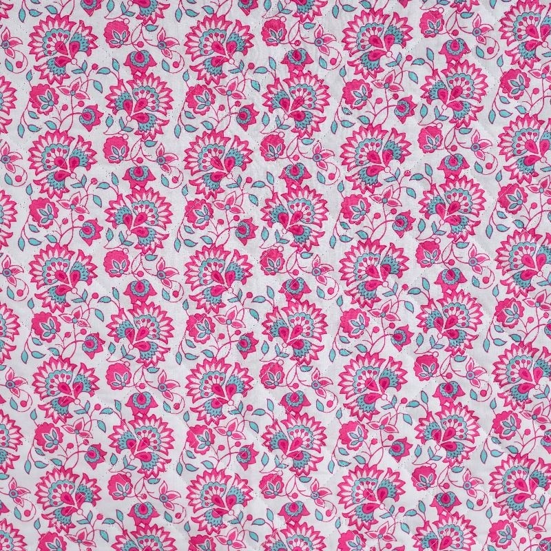 Tissu Coton Matelassé Double Face Imprimé Fleurs Fuchsia