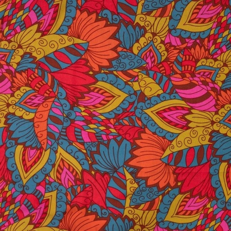 Tissu Popeline de Viscose Imprimé Corail