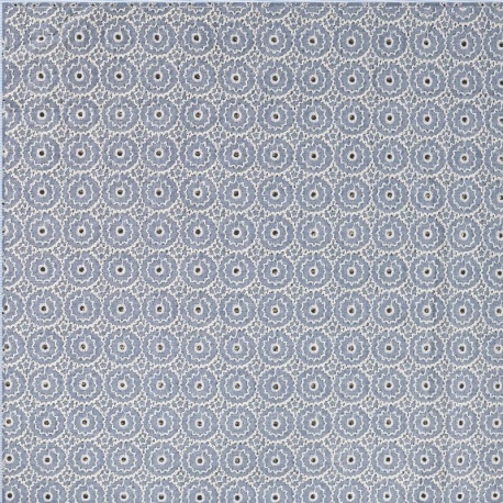 Tissu Coton Broderie Anglaise Bleu