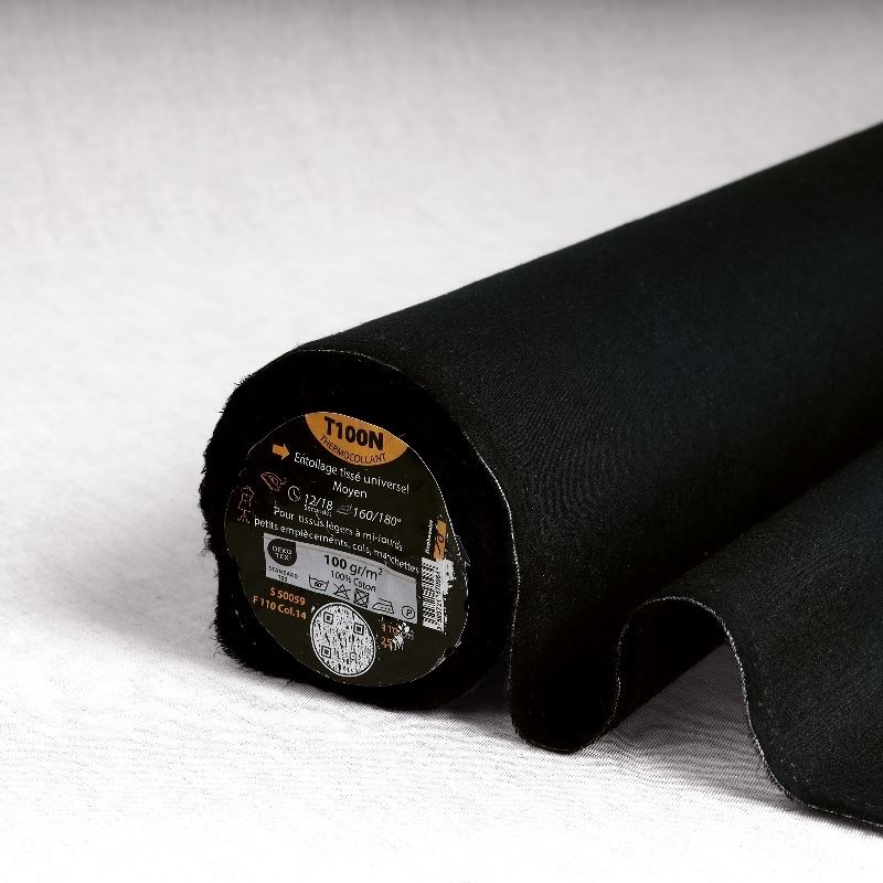 Tissu T100n-entoilage Tissé Thermocollant Noir