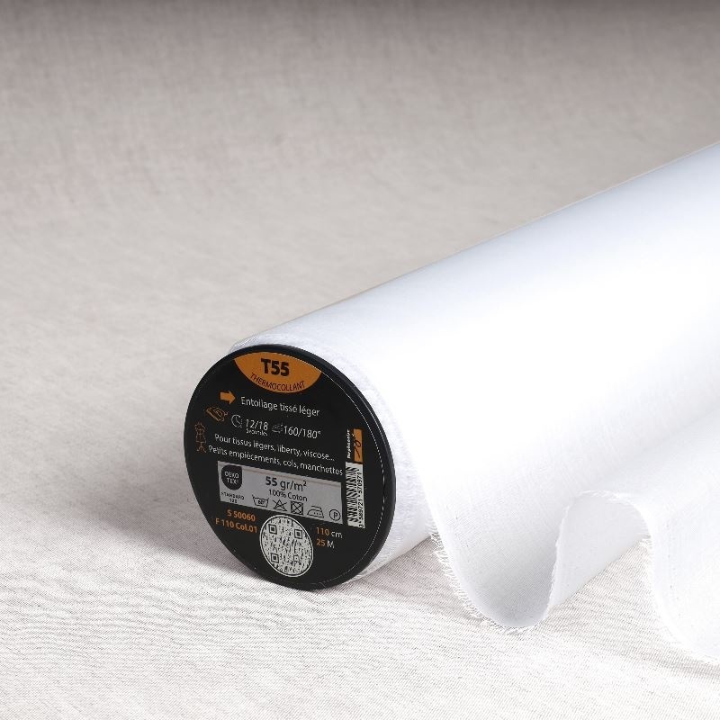 Tissu T55-entoilage Tissé Leger Thermocollant Blanc 
