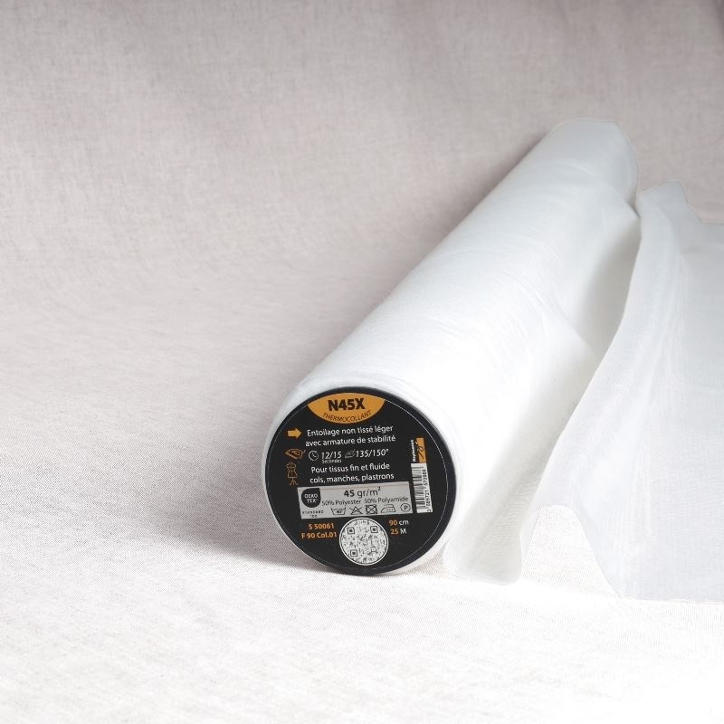 Tissu N45x-entoilage Non Tissé Léger Thermocollant Blanc