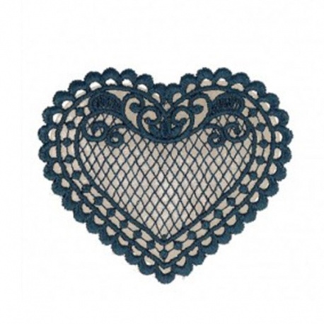 Ecusson coeur dentelle - Bleu