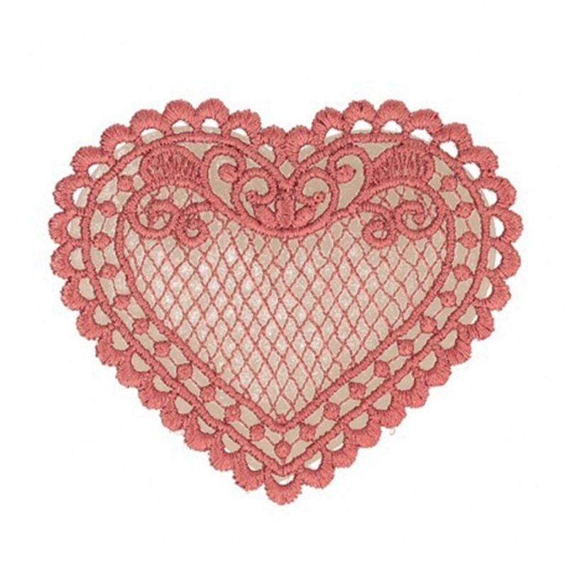 Ecusson coeur dentelle - Fuchsia