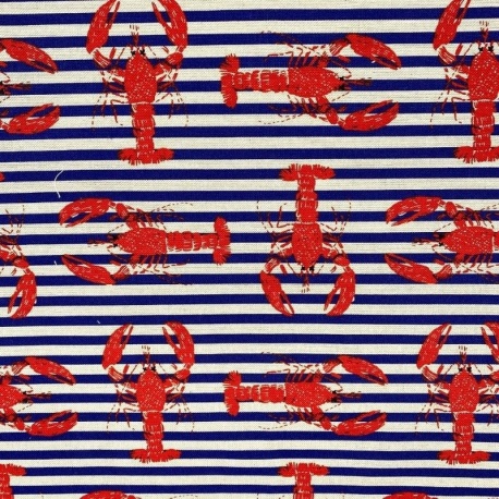 Tissu Toile Imprimée Lobster Navy