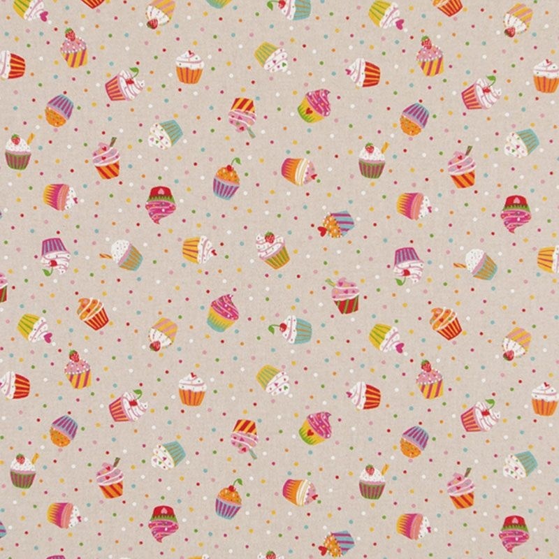 Tissu Demi Panama Cupcakes Fond Coloris Lin