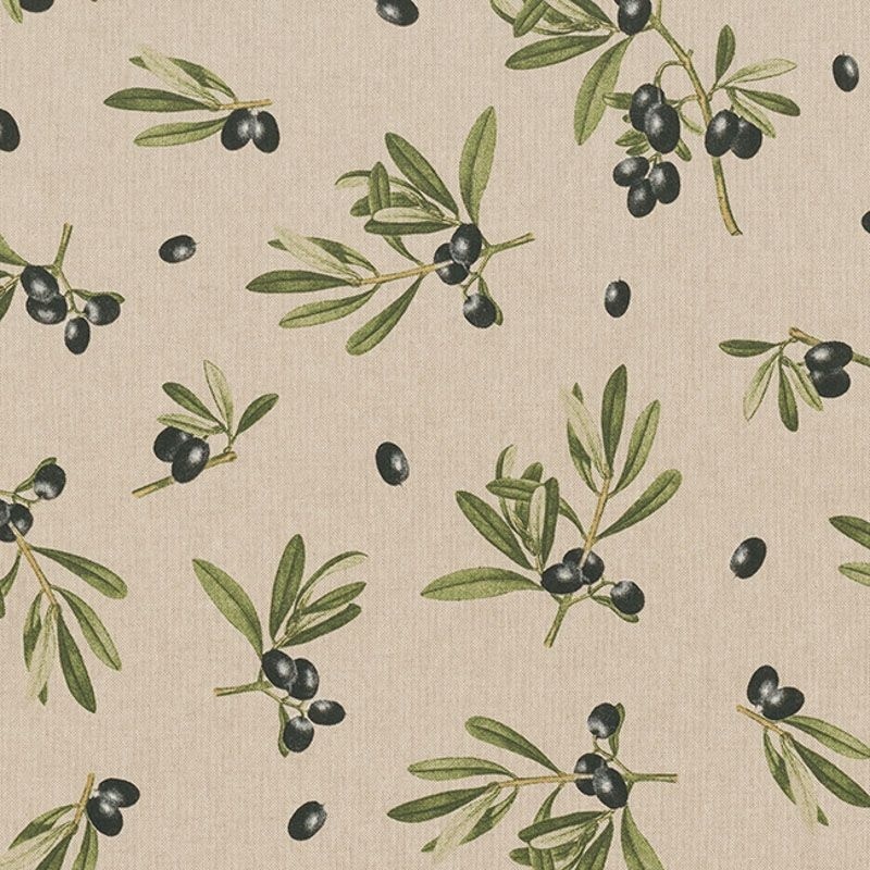 Tissu Demi Panama Olive Branch Fond Coloris Lin