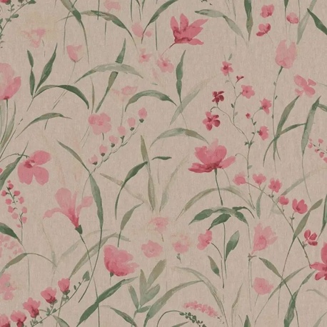 Tissu Demi Panama Floral Iris Freesia Fond Coloris Lin