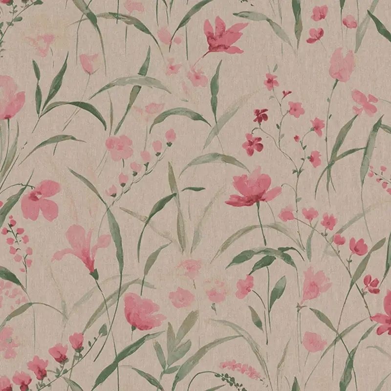 Tissu Demi Panama Floral Iris Freesia Fond Coloris Lin