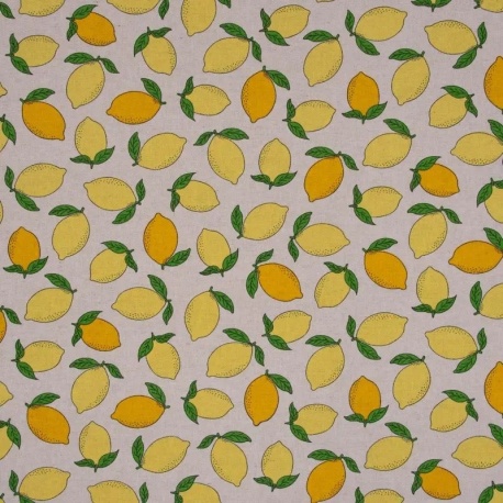 Tissu Demi Panama Sunny Lemon Fruit Fond Coloris Lin