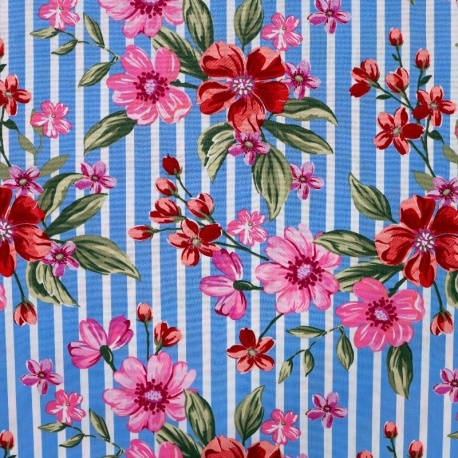 Tissu Coton Elasthanne Rayure Imrimé Rose