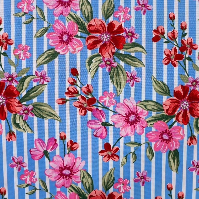 Tissu Coton Elasthanne Rayure Imprimé Rose