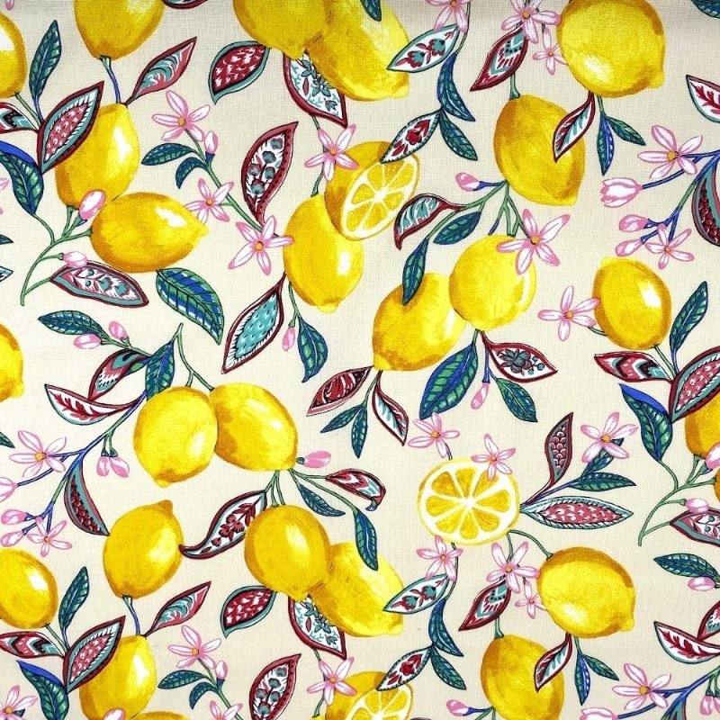 Tissu Cretonne Enduit Citronnier Ivoire