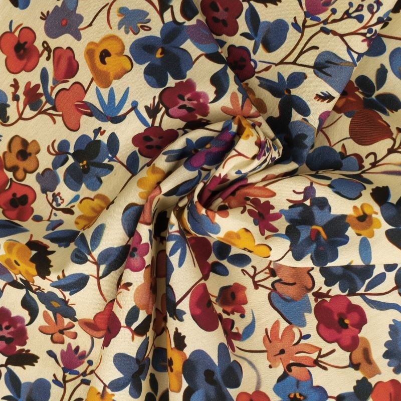 Tissu Popeline Imprimée Digitale Fleurs Crème 