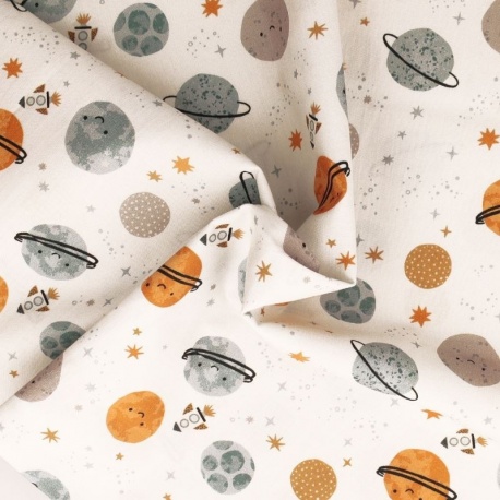 Tissu Popeline Imprimée Digitale Enfant Espace 