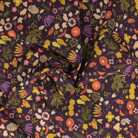 Tissu Popeline Imprimée Digitale Fleurs Violet