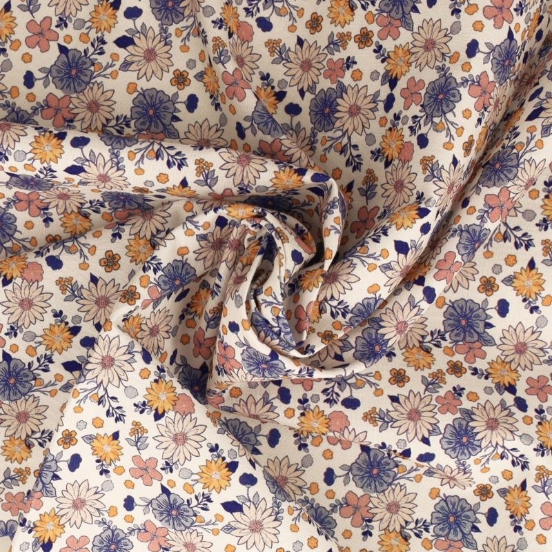 Tissu Popeline Imprimée Digitale Bleu 