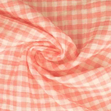 Tissu Double Gaze Imprimée Vichy Rose 