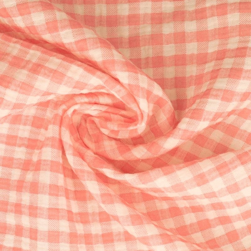 Tissu Double Gaze Imprimée Vichy Rose 