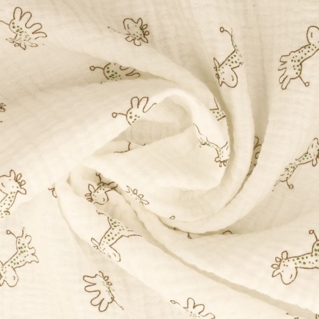 Tissu Double Gaze Imprimée Girafe 