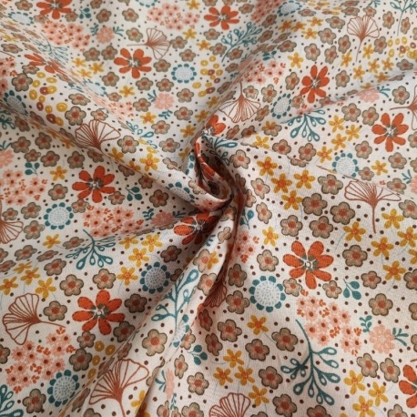 Tissu Popeline Asaka Orange Jaune