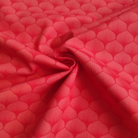 Tissu Popeline Eventails Rouge Orange 