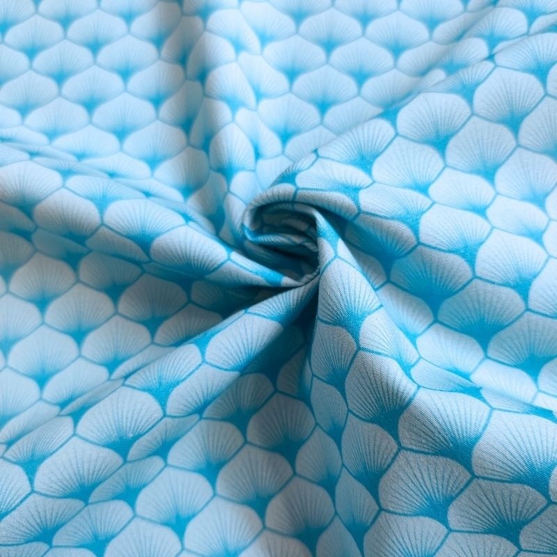 Tissu Popeline Eventails Bleu Ciel