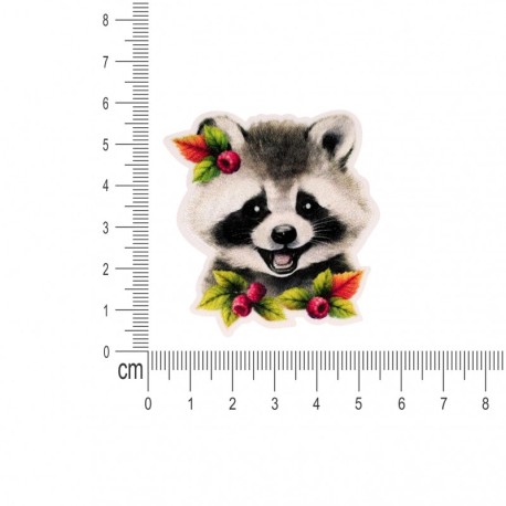 Ecusson tetes d'animaux fleuris - Raton laveur