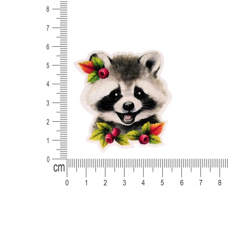 Ecusson tetes d'animaux fleuris - Raton laveur