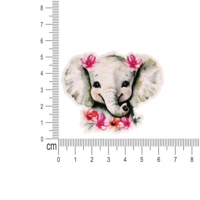 Ecusson tetes d'animaux fleuris - Eléphant