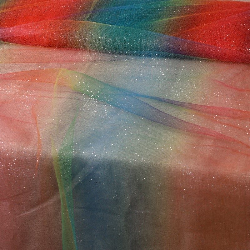 Tulle arc en ciel pailleté  Blanc