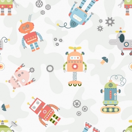 Tissu Popeline Robotique Robots 