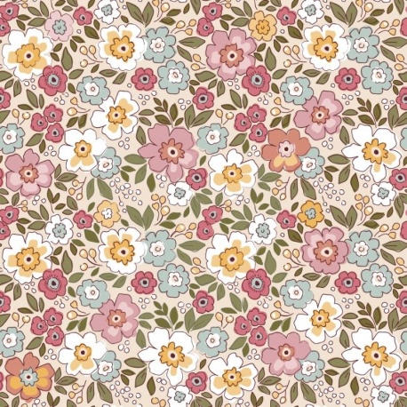 Tissu Popeline Fleurs Rose 