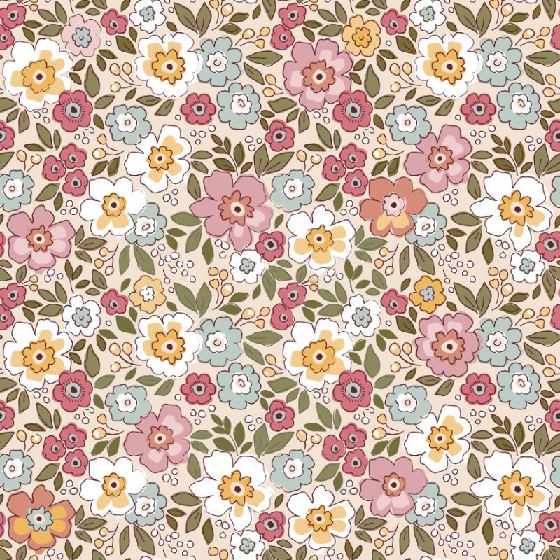 Tissu Popeline Fleurs Rose 