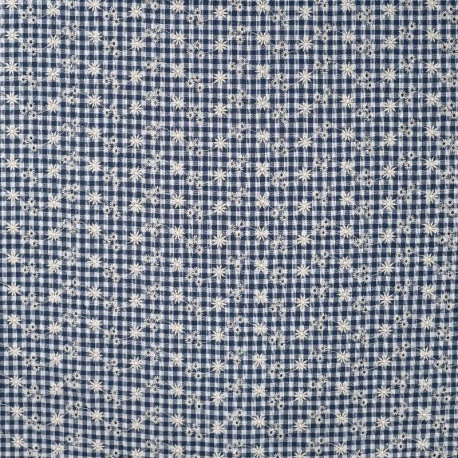 Tissu Seersucker Brodé Bleu Marine