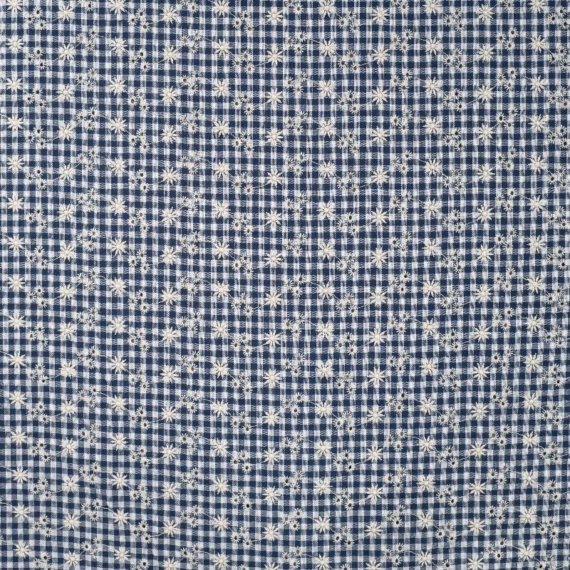 Tissu Seersucker Brodé Bleu Marine