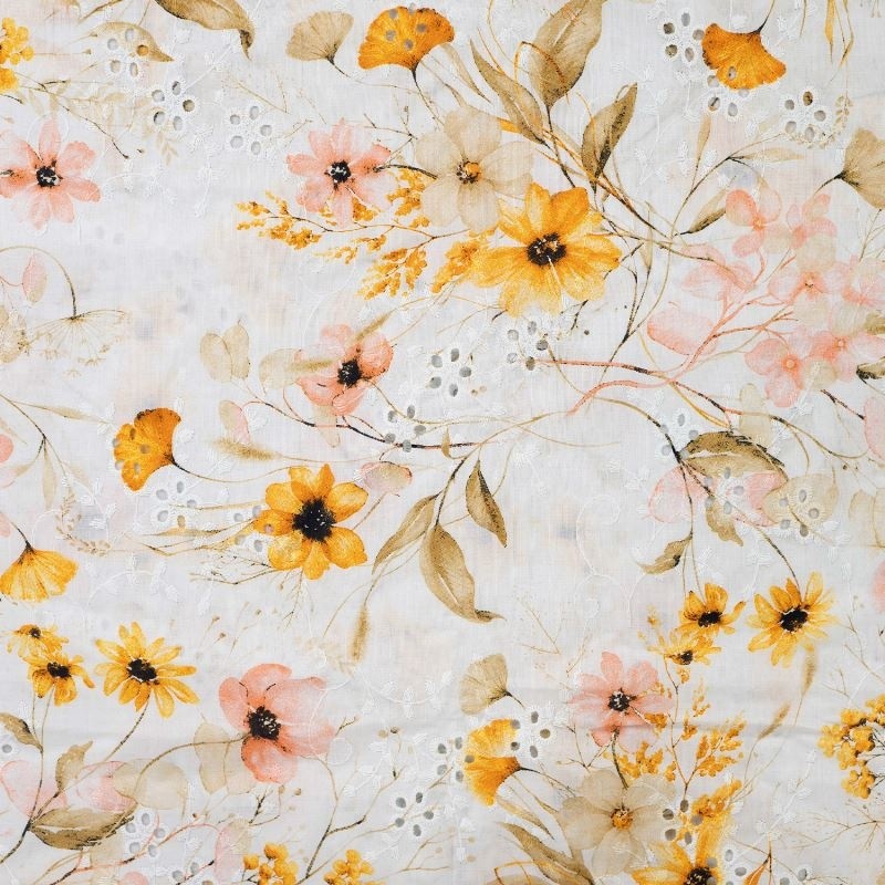 Tissu Voile de Coton Broderie Anglaise Corail 